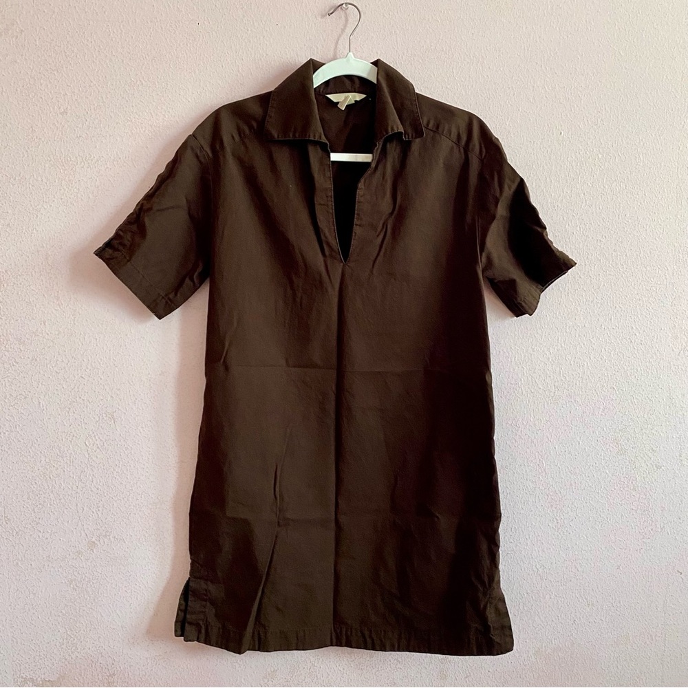 H&M 100% Cotton V-Neck Minimal Utility Collared Shirt Resortwear Mini Dress